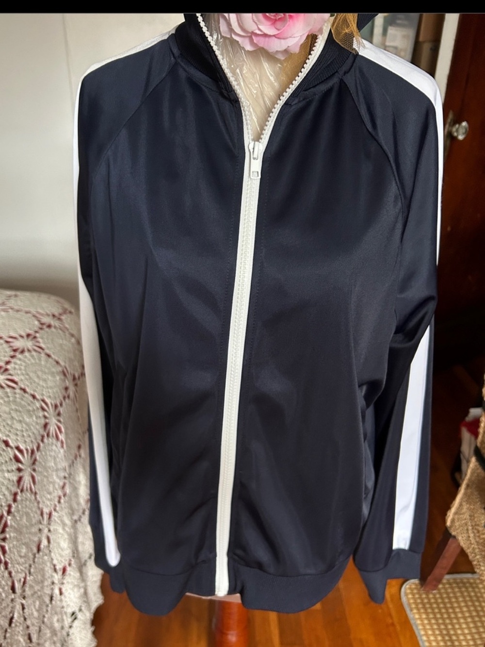 H&M woman Black Track Jacket with White Trim size medium